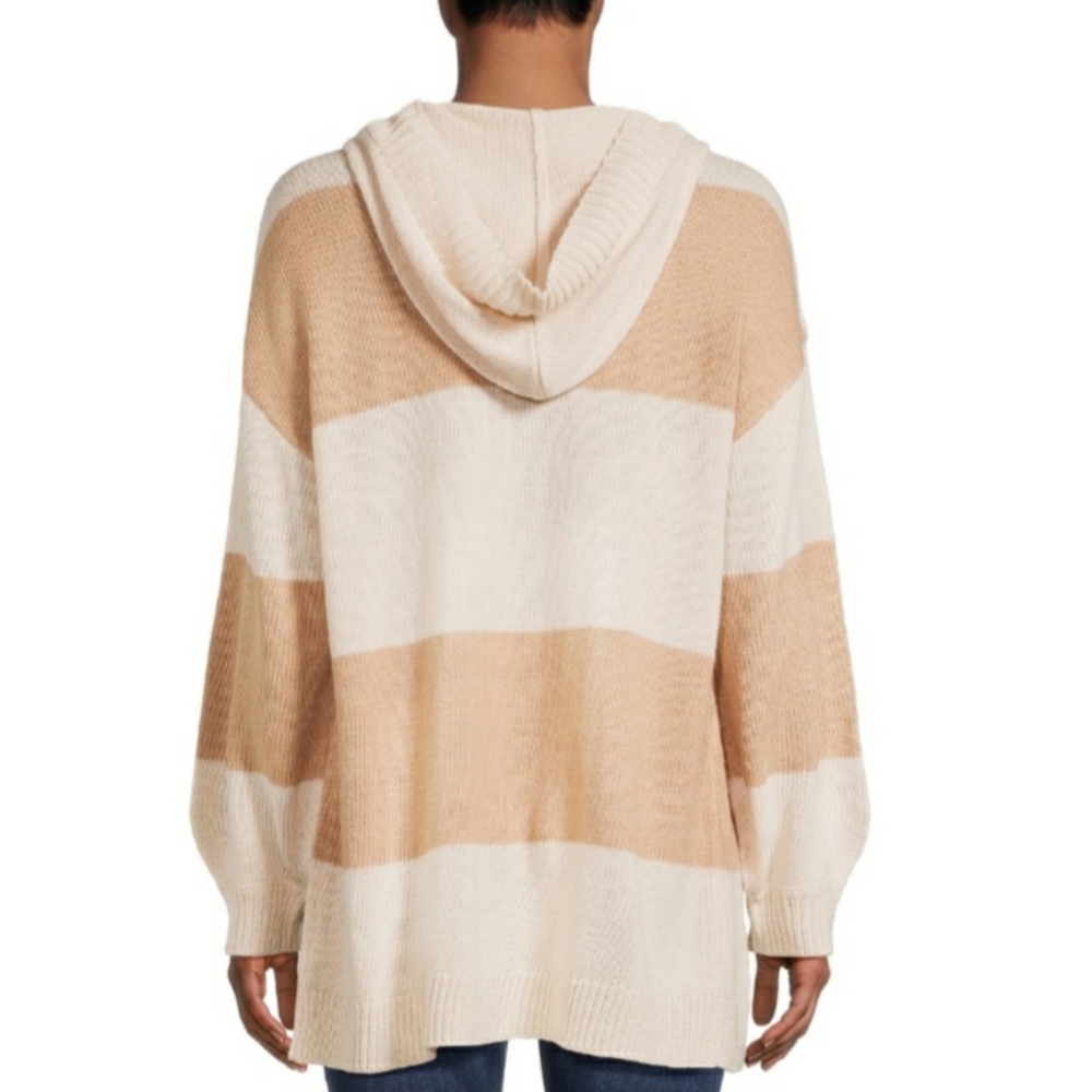 Cream Striped Hooded Cardigan Size Small NEW - Picture 3 of 10